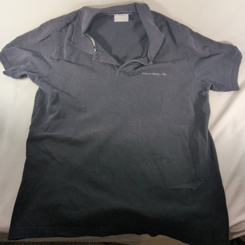 Porsche Men M Polo Shirt Black Short Sleeve Collared 1/4 Button 911 Racing Turbo
